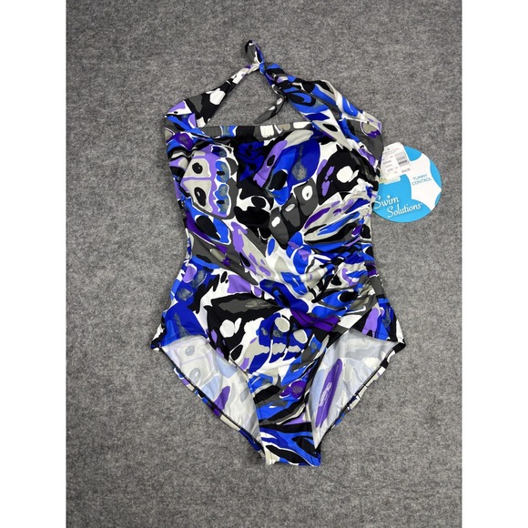 Swim Solutions Multicolor One Piece Swimsuit 14‎ Tummy Control NWT - Picture 4 of 10